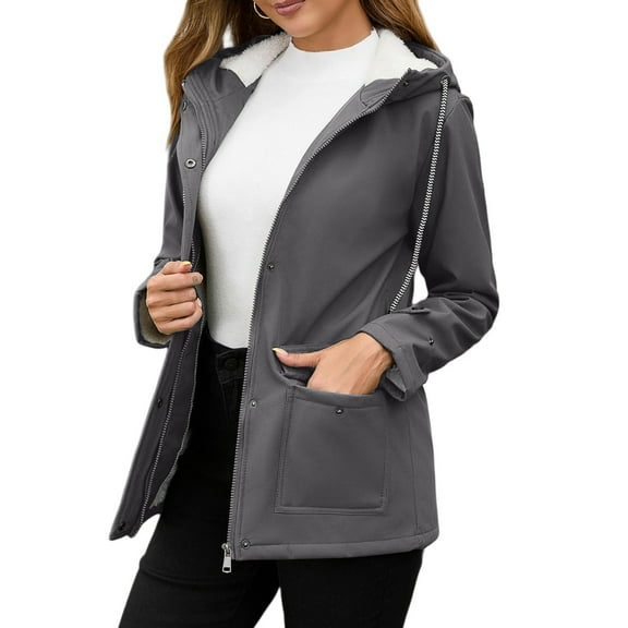 JGNGSHN Women's Raincoats Warm Winter Coat Thicken Fleece Lined Parka Plus Size Jacket Hooded Waterproof Windbreaker Lightweight Windbreaker Raincoats