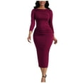 thumbnail image 1 of JGNGSHN Women's Ruched Long Sleeve Elegant Bodycon Dresses Casual Fashoin Midi Dress, 1 of 8