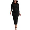 thumbnail image 1 of JGNGSHN Women's Ruched Long Sleeve Elegant Bodycon Dresses Solid Basic Casual Midi Dress, 1 of 8