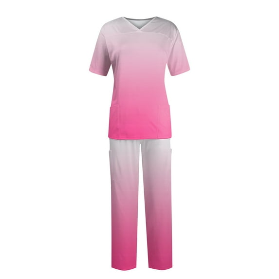 JGNGSHN Women's Scrub Set Soft V-Neck Pocket Top & Drawstring Straight Jogger Scrub Pants Fashion Gradient Nursing Scrubs Set Uniform