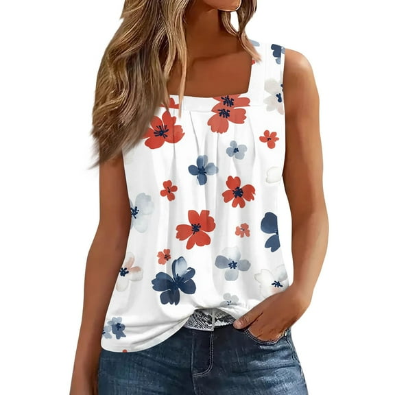 JGNGSHN Women's Summer Tank Tops Square Neck Tunics Casual Sleeveless Basic Shirts Comfy Loose Flroal Print Tuncis Vacation Clothes