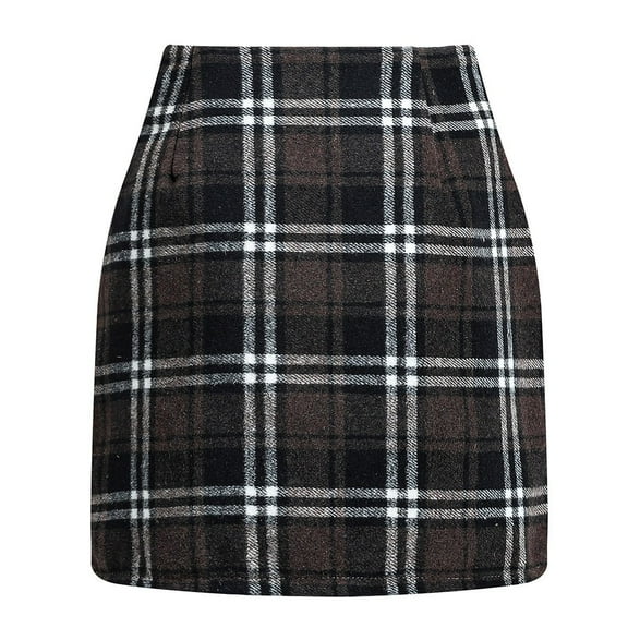 JGNGSHN Women's Wool Plaid Skirt High Waisted Bodycon Trendy Pencil Mini Skirt
