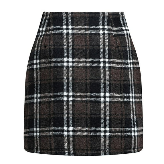 JGNGSHN Women's Wool Plaid Skirt High Waisted Bodycon Trendy Pencil Mini Skirt