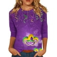 thumbnail image 1 of JGNGSHN Womens 3/4 Sleeve Shirts Mardi Gras Tops Casual Round Neck Blouses Trendy Looose Fit Pullover, 1 of 5