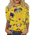 thumbnail image 1 of JGNGSHN Womens 3/4 Sleeve Shirts Trendy Crew Neck Tops Carnival Themed Party Cruise Pullover Mask Print T-shirt, 1 of 5