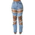 thumbnail image 1 of JGNGSHN Womens High Waist Ripped Boyfriend Jeans Fashion Destroyed Straight Wide Leg Denim Pants, 1 of 6