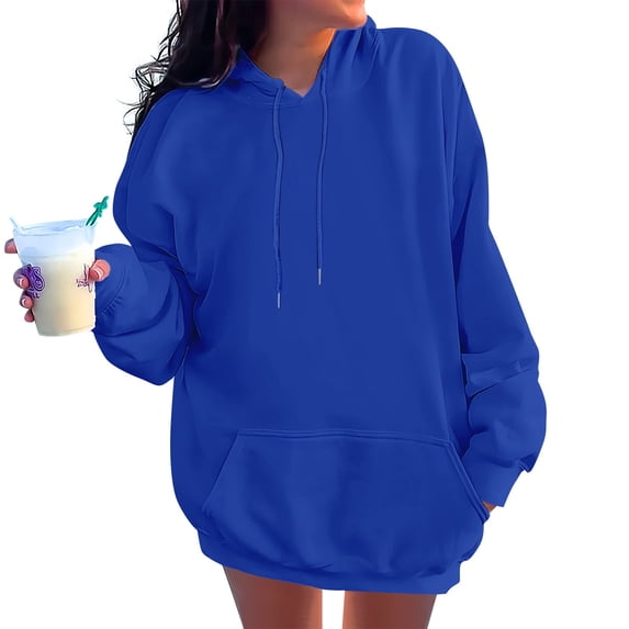 JGNGSHN Womens Hoodies Oversized Long Sleeve Hooded Pullover Casual Solid Color Sweatshirts Fashion Drawstring Tops with Pockets
