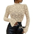 thumbnail image 1 of JGNGSHN Womens Lace Mesh Tops Bell Long Sleeve Mock Neck Sheer Blouses Sexy See Through Slim Fit Shirts, 1 of 8