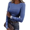 thumbnail image 1 of JGNGSHN Womens Long Sleeve Tops Soft Stretchy Fitted Crew Neck Ribbed Knit Shirts Print Tees Going Out Workout Outfits, 1 of 7
