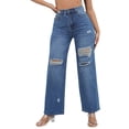 thumbnail image 1 of JGNGSHN Womens Retro Washed Ripped Barrel Jeans Fashion High Waist Straight Denim Pants Distressed Trousers, 1 of 7