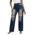 thumbnail image 1 of JGNGSHN Womens Ripped Barrel Jeans Fashion Washed High Waist Straight Distressed Denim Pants, 1 of 7
