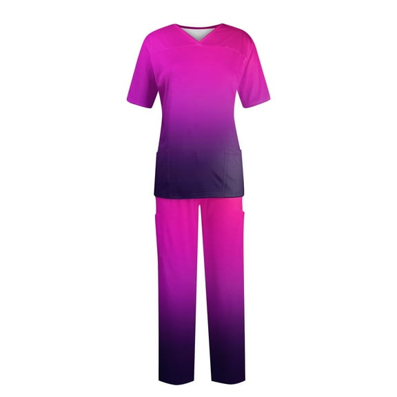 JGNGSHN Womens Scrub Set Natural Uniforms with 4 Pocket Fashion Gradient Jogger Scrub Sets with Regular and Petite Sizes