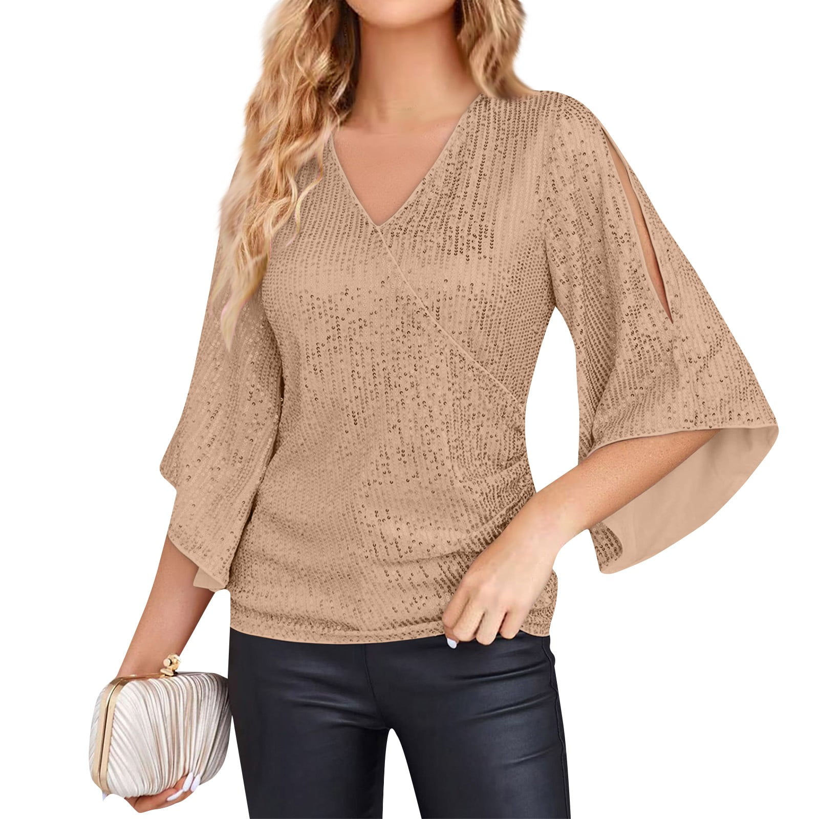 Women's Sequin Short Sleeve T-Shirt - Shimmer Party Top, Relaxed Fit For Casual Or Night Out - View #10
