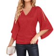 thumbnail image 1 of JGNGSHN Womens Sparkly Sequin Tops Dressy 3/4 Sleeve V Neck Wrap Shimmer Glitter Blouse for Evening Party Club Cocktail Red XXL, 1 of 7