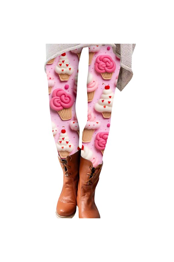 Womens Valentines Day Knit Leggings Love Heart Yoga Pants High Waist Stretchy Casual Soft Pants Tredy Tights