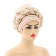 thumbnail image 1 of JGQJGAK Fashion Women Beading Braid Muslim Ruffle Cancer Beanie Wrap Cap, Beige One Size, 1 of 2