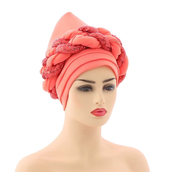 JGQJGAK Fashion Women Beading Braid Muslim Ruffle Cancer Beanie Wrap Cap, Red One Size