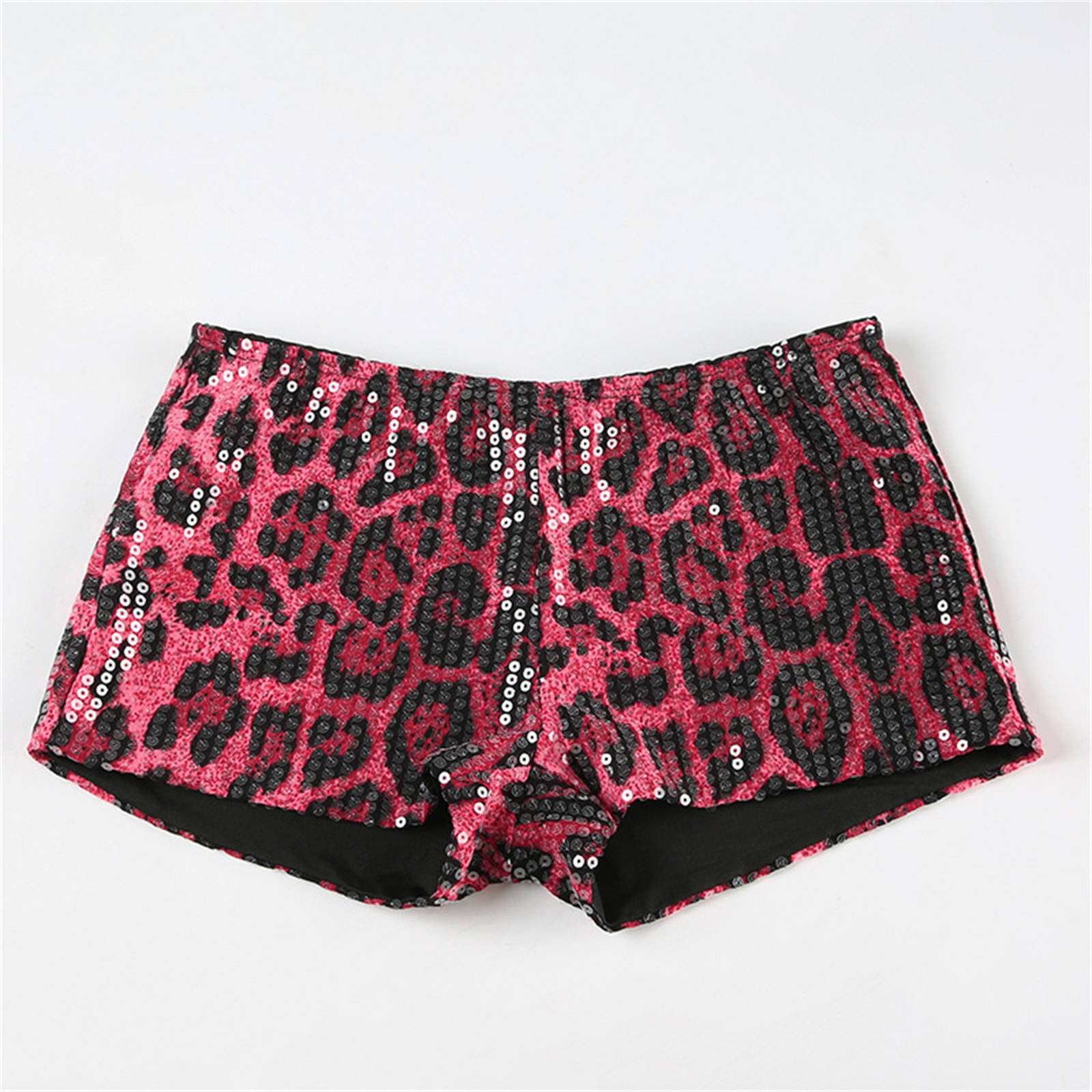 JGQJGAK Leopard Print Sequins High Waist Tight Shorts, Pink M