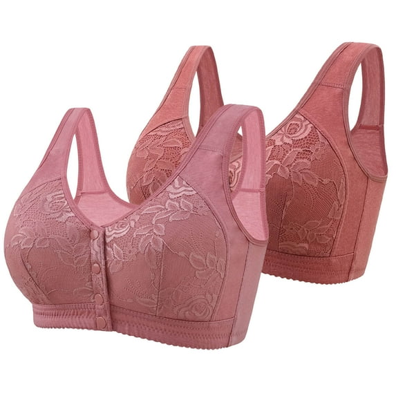 JGTDBPO 2Pc Front Closure Bras for Women Front Button Bras No Underwire Plus Size Full Coverage Bras Front Snap Bras Post Surgery Front Buckle Brassiere Sports Wireless Minimizer Bra Everyday Bras