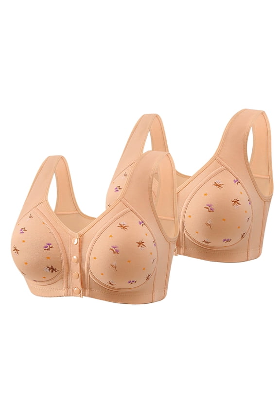 2Pc Front Closure Bras for Women Front Button Bras No Underwire Plus Size Full Coverage Bras Front Snap Bras Post Surgery Front Buckle Brassiere Sports Wireless Minimizer Bra Everyday Bras