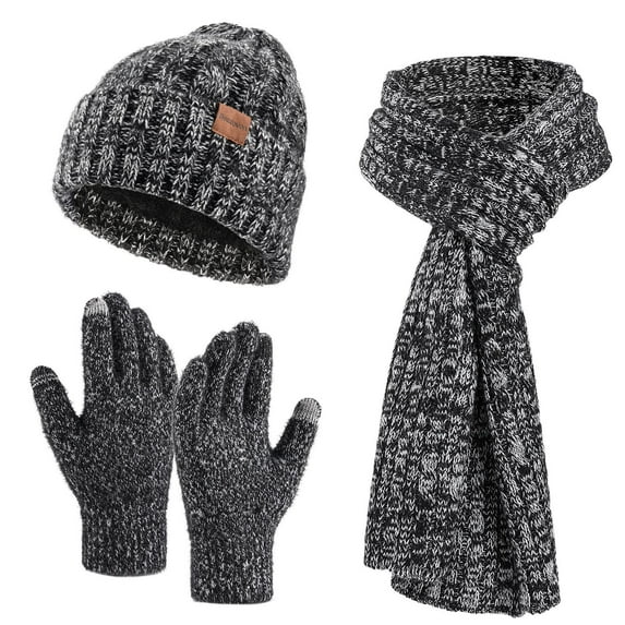 JGTDBPO 3 Piece Set Scarf for Women Winter Hat Beanie Scarf Touchscreen Gloves Set 3 In 1 Set With Knit Warm Long Neck Scarves Cap Gloves