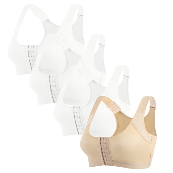 JGTDBPO 4PC Front Closure Bras For Women No Underwire Plus Size Full Coverage Bras Front Snap Bras Post Surgery Front Closure Brassiere Sports Bra Zip Wireless Minimizer Bra