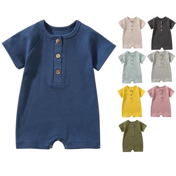 fheaev Baby Girl Boy Clothes Summer Outfits Infant Short Sleeve Romper Jumpsuit Cotton Solid Color Bodysuit for Newborn