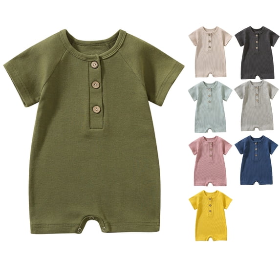 fheaev Baby Girl Boy Clothes Summer Outfits Infant Short Sleeve Romper Jumpsuit Cotton Solid Color Bodysuit for Newborn