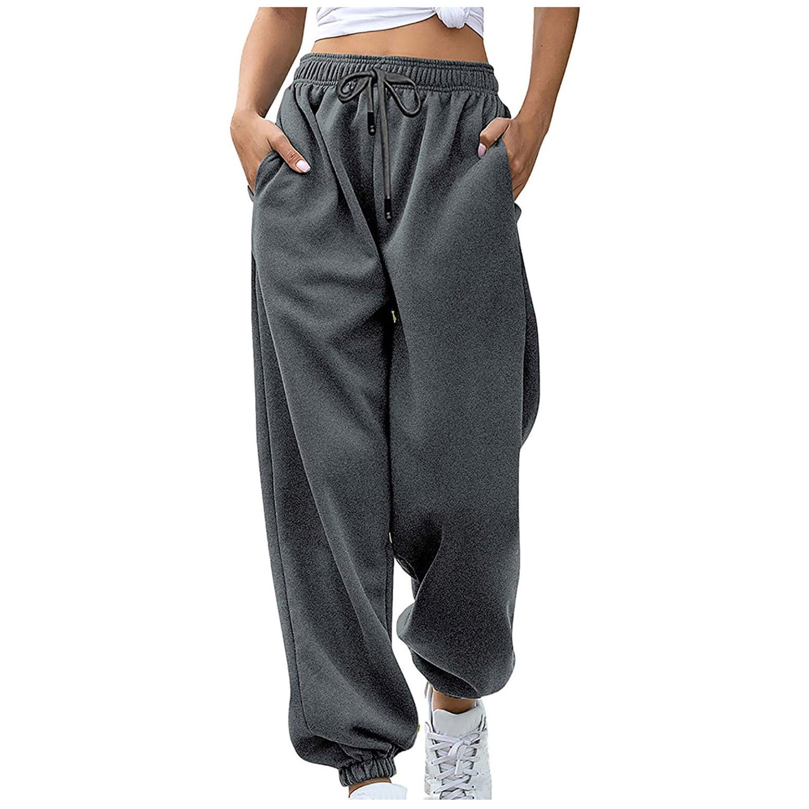 Yovela Womens High Waisted Baggy Sweatpants Comfy Cotton High Waist Jogger  Pants Y2k Trendy Lounge Trousers with Pockets Grey Small