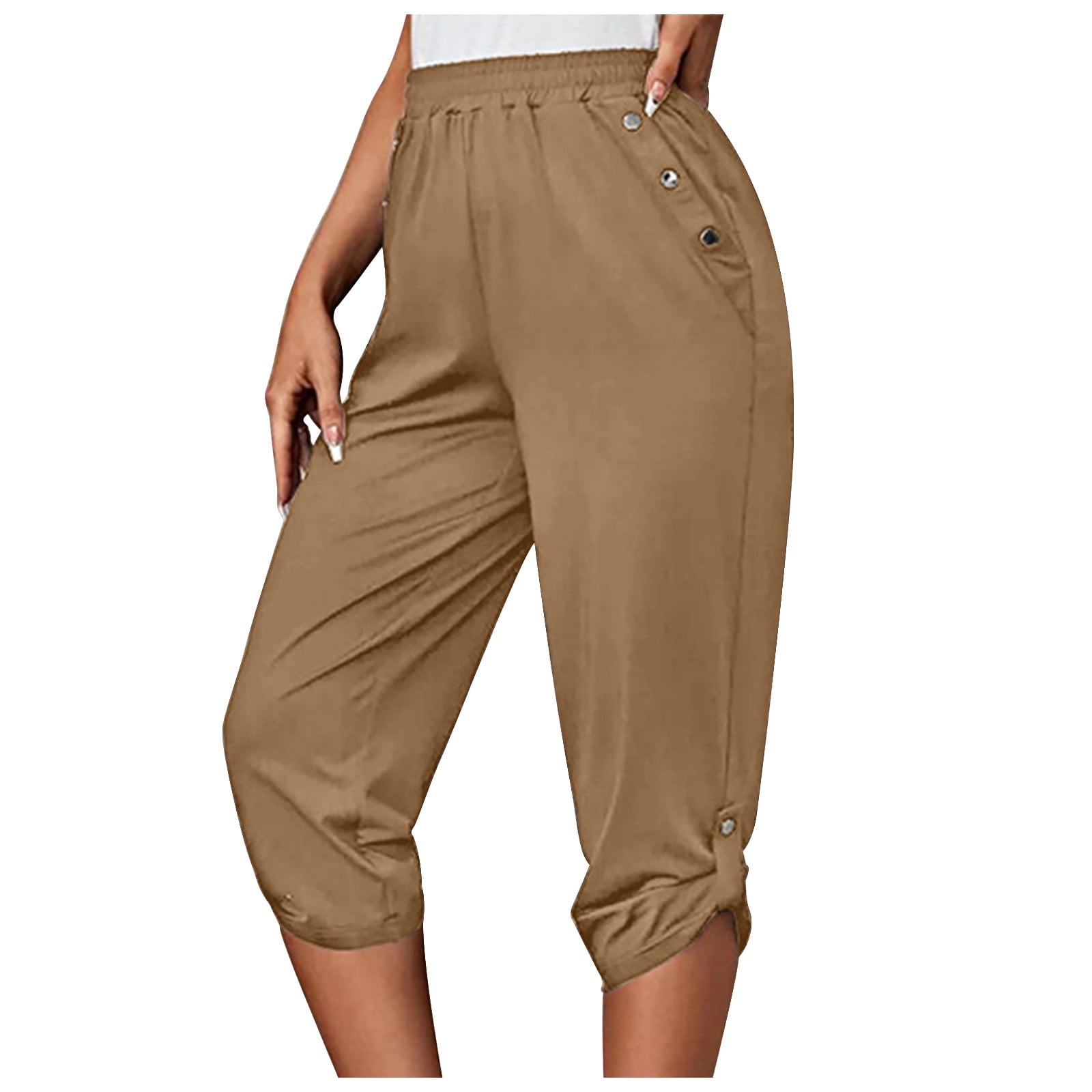 ★COYSEIO★DOUBLE CAPRI PANTS JGTDBPO Capri Pants for Women High Waisted Elastic Waist