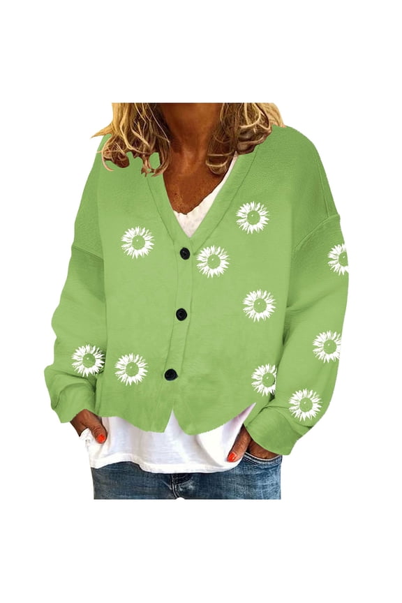 Cardigan Sweaters For Women Open Front Flannel Long Sleeve Button Down V-Neck Floral Sweater Lightweight Fall Oufits Clothes Fashion Trendy Long Sleeve Tops Casual Jackets