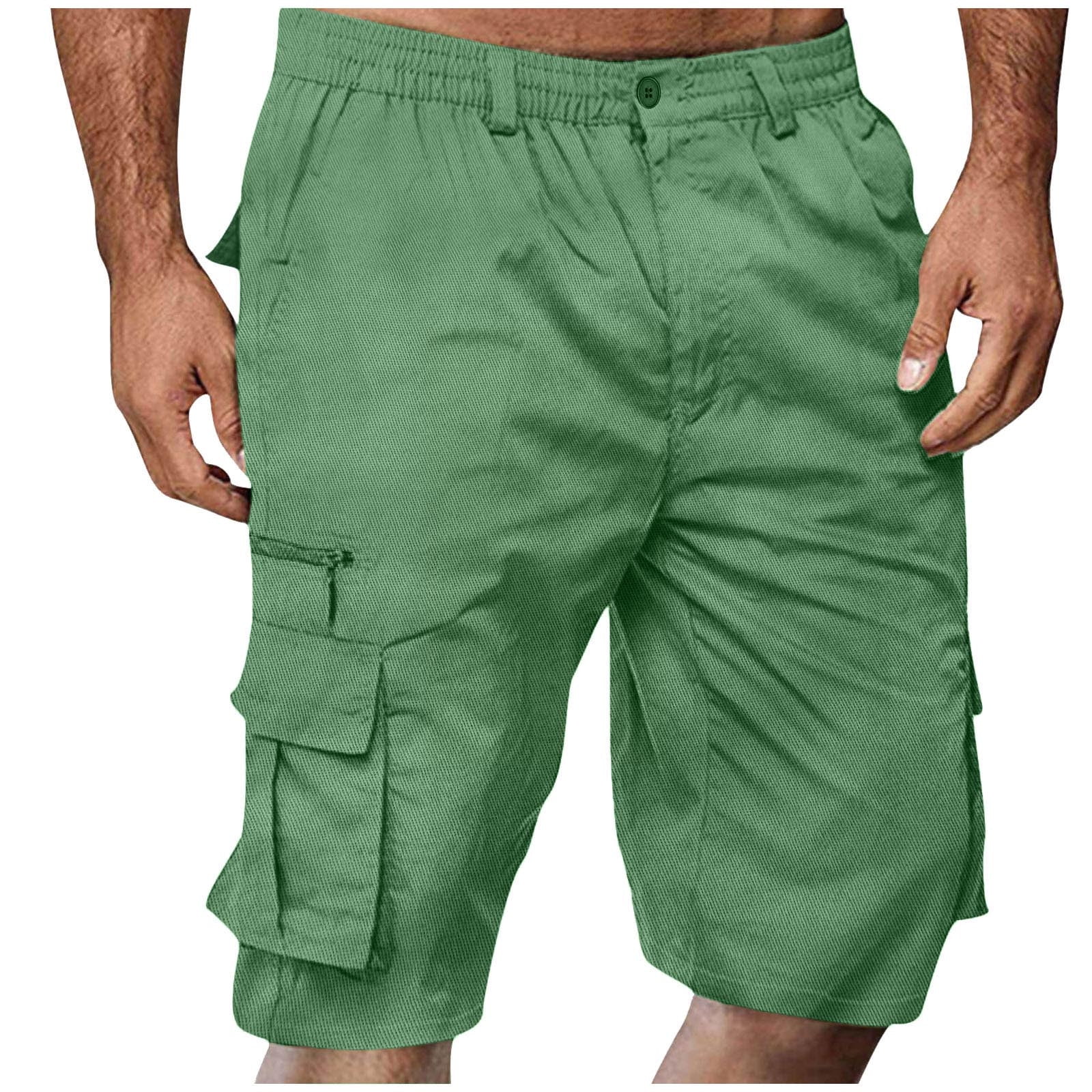 HOMBOM Men's Casual Solid Knee-Length Cargo Shorts with
