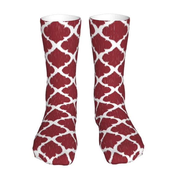Xecao Red Moroccan Print Fashion No Heel Casual Crew Socks Cushioned Breathable for Men Women - Moisture wicking,Not easy to fade Suitable for daily