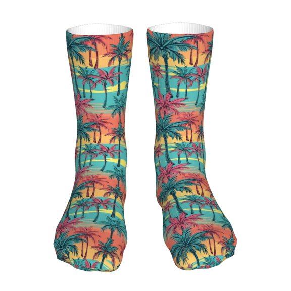 Xecao Hawaii Palms Print Fashion No Heel Casual Crew Socks Cushioned Breathable for Men Women - Moisture wicking,Not easy to fade Suitable for daily