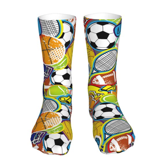 Xecao Various Balls Print Fashion No Heel Casual Crew Socks Cushioned Breathable for Men Women - Moisture wicking,Not easy to fade Suitable for daily