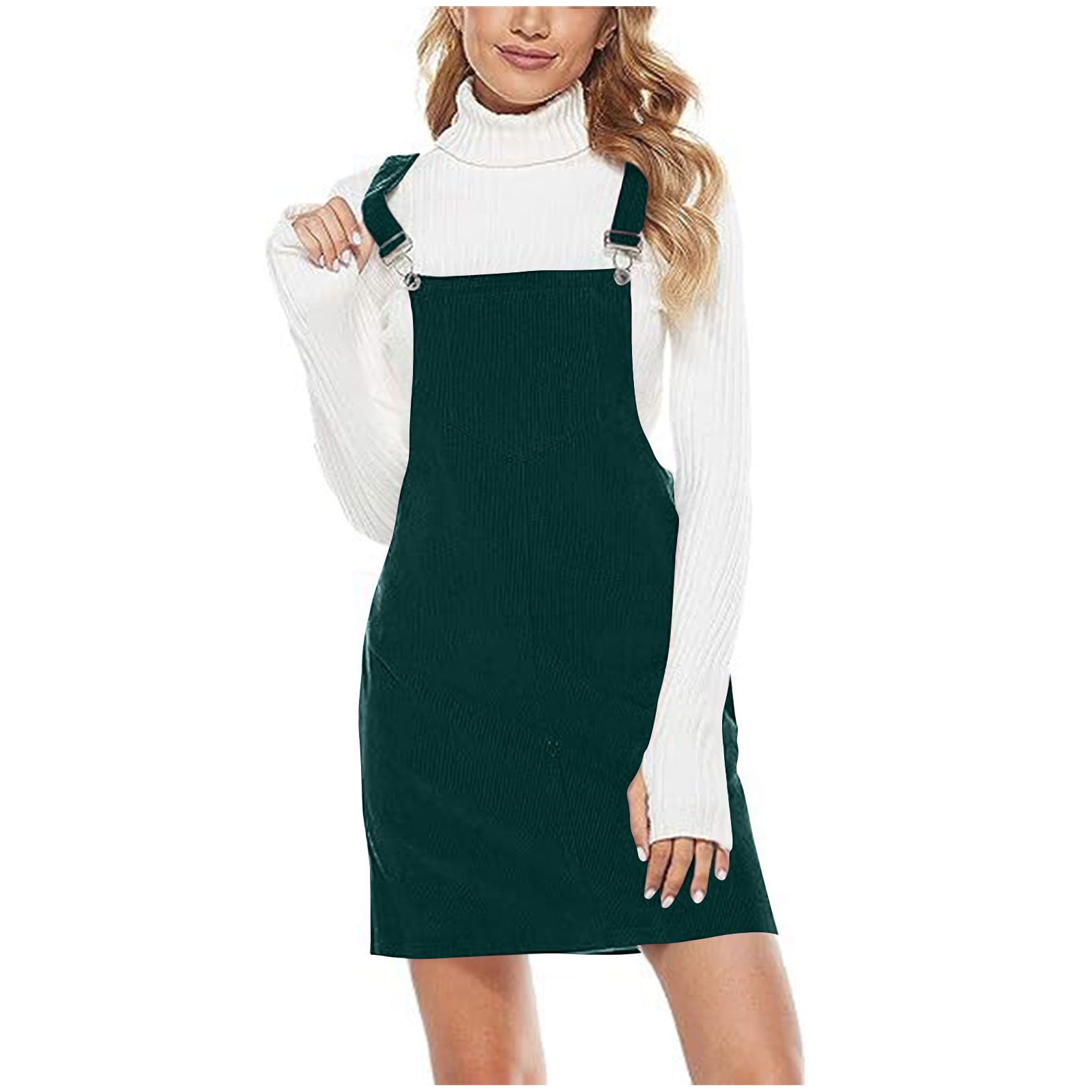 JGTDBPO Corduroy Overall Bib Dress for Women Casual Knee Length Overalls Midi Dress Jumpsuit Suspender Pinafore A Line Cute Dress Skirt Jumper Walmart Business Supplies