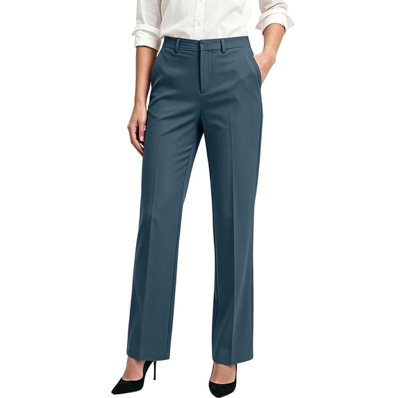JGTDBPO Dress Pants for Women High Waist Straight Leg Button Zipper Work Pants with Pockets Business Casual Office Travel Outfit Blue L