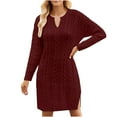 thumbnail image 1 of JGTDBPO Fall Sweater for Women 2024 Long Sleeve V Neck Cable Knit Chunky Bodycon Pullover Jumper Sweaters Mid Length Mini Knit Split Loose Casual Basic Going Out Dresses, 1 of 4