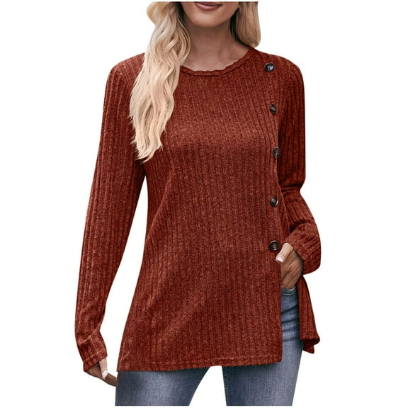 JGTDBPO Fall Tops For Women 2023 Casual Loose Large Size Sweatshirt Long Sleeve Solid Color Round Neck Button-Open Sweater Lightweight Pullover Sweater Tops Blouse