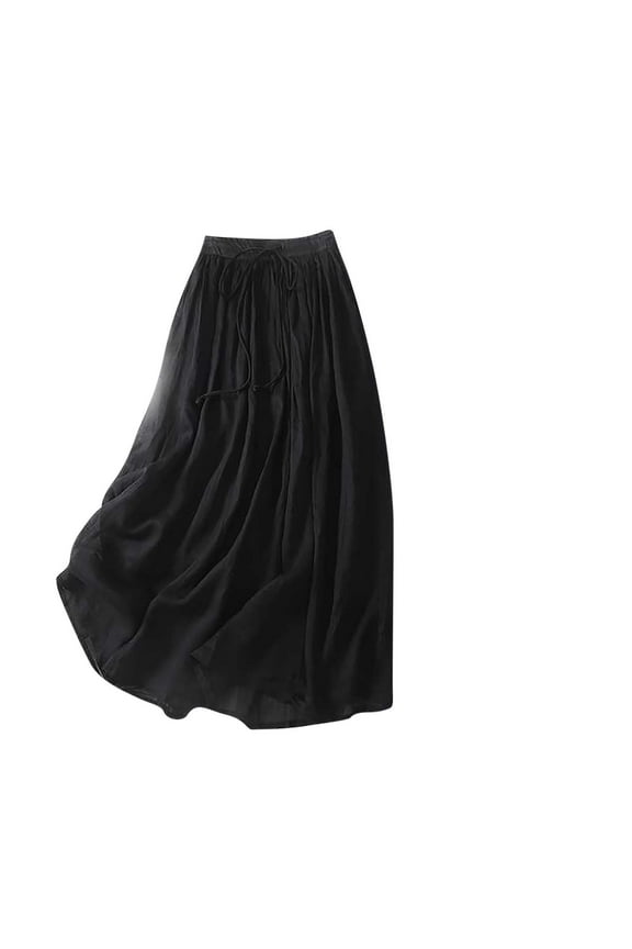 Flowy Boho Skirt for Women Summer Cotton Linen Ankle Skirt Swing A Line Pleated Maxi Skirt Casual Elastic High Waist Beach Vacation Holiday Long Skirts