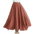 thumbnail image 1 of JGTDBPO Flowy Maxi Skirt for women linen Summer Pleated Casual Beach Long Skirts High Waiste Elastic Ruffle Swing A-line Skirts Big Hem Ankle Length Skirt, 1 of 6
