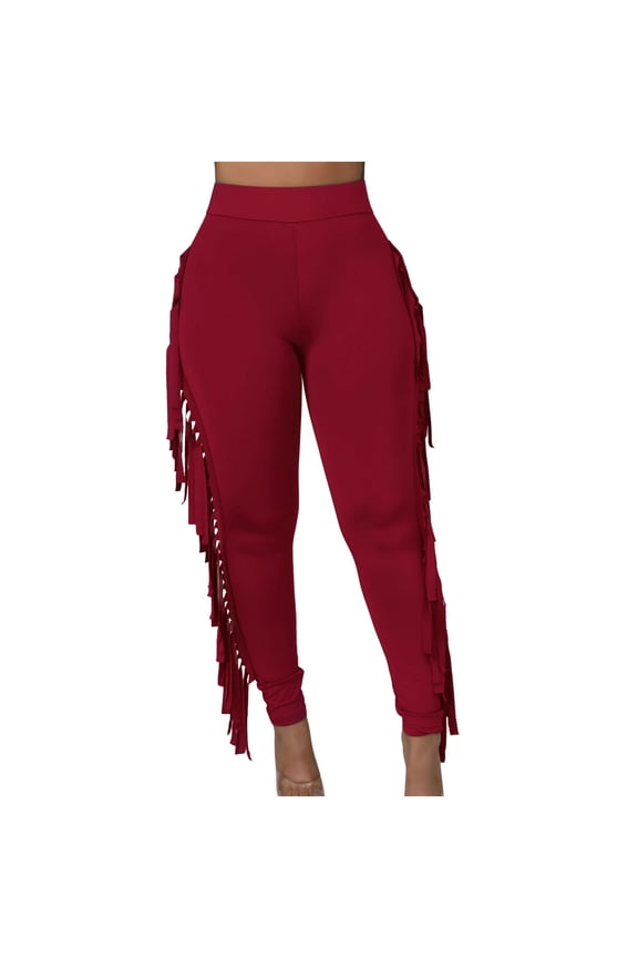 Fringe Pants For Women Casual High Waist Solid Bodycon Side Tassel Pants Yoga Pants Sweatpants Bandage Pants