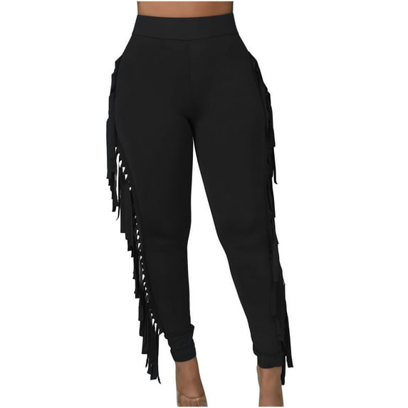 JGTDBPO Fringe Pants For Women Casual High Waist Solid Bodycon Side Tassel Pants Yoga Pants Sweatpants Bandage Pants