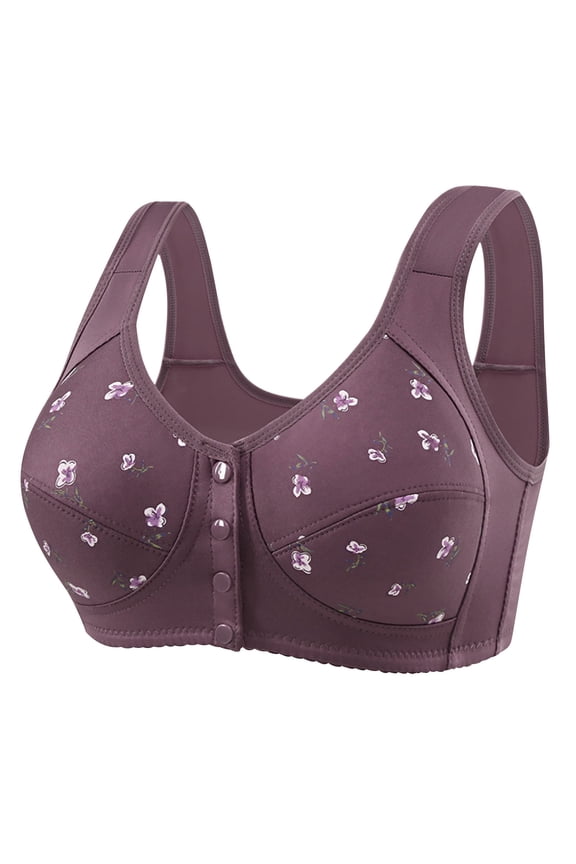 Front Closure Bras for Women Full Coverage Wireless Closing Bra Post Surgery Brassiere Minimizer Front Buckle Everyday Bras Plus Size Front Button Bra