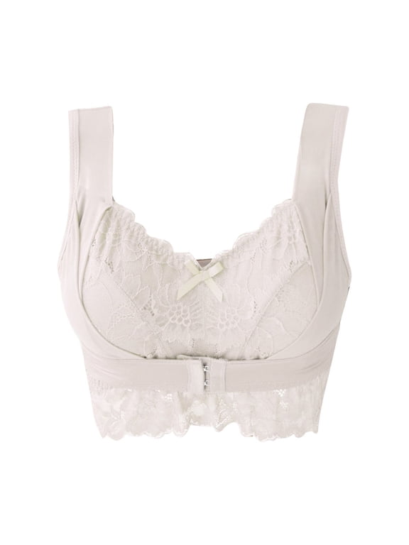 Front Closure Bras For Women Plus Size Adjusted Comfortable Lace Bras Front Snap Bras Post Surgery Vest Breathable Gathering Front Opening Buckle Bra Wireless Minimizer Bra Everyday Bar