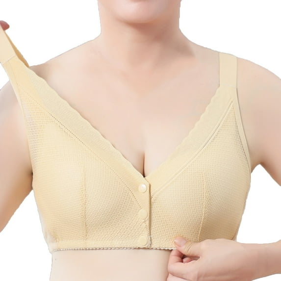 JGTDBPO Front Closure Bras For Women Plus Size Comfortable Full Coverage Bras Lace Front Snap Bras Post Surgery Vest Breathable Gathering Front Opening Buckle Bra Wireless Minimizer Bra Everyday Bra