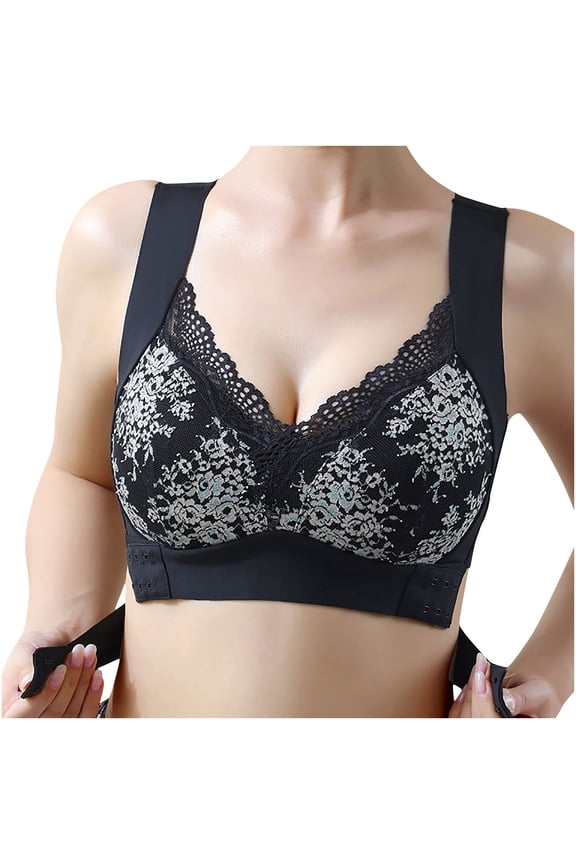 Front Snap Bra For Women Comfort V-Shaped Back Criss Cross Bras Side Buckle Lace Sports Bras Wireless Push Up Seamless Bra With Removable Pad Everyday Bra