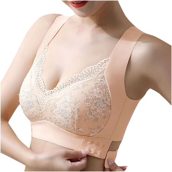 JGTDBPO Front Snap Bra For Women Comfort V-Shaped Back Criss Cross Bras Side Buckle Lace Sports Bras Wireless Push Up Seamless Bra With Removable Pad Everyday Bra