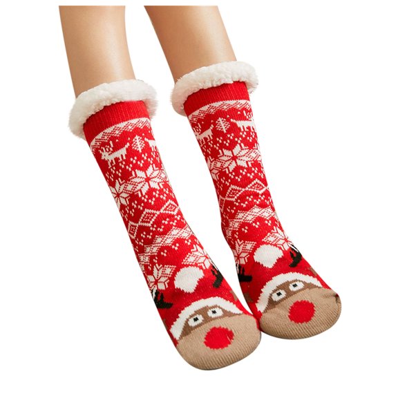 JGTDBPO Fuzzy Slipper Socks For Women Winter Christmas Warm Soft Fleece Lined Non Skid Thick Slipper With Grippers Non Slip Cozy Socks With Grips Winter Girls Soft Socks