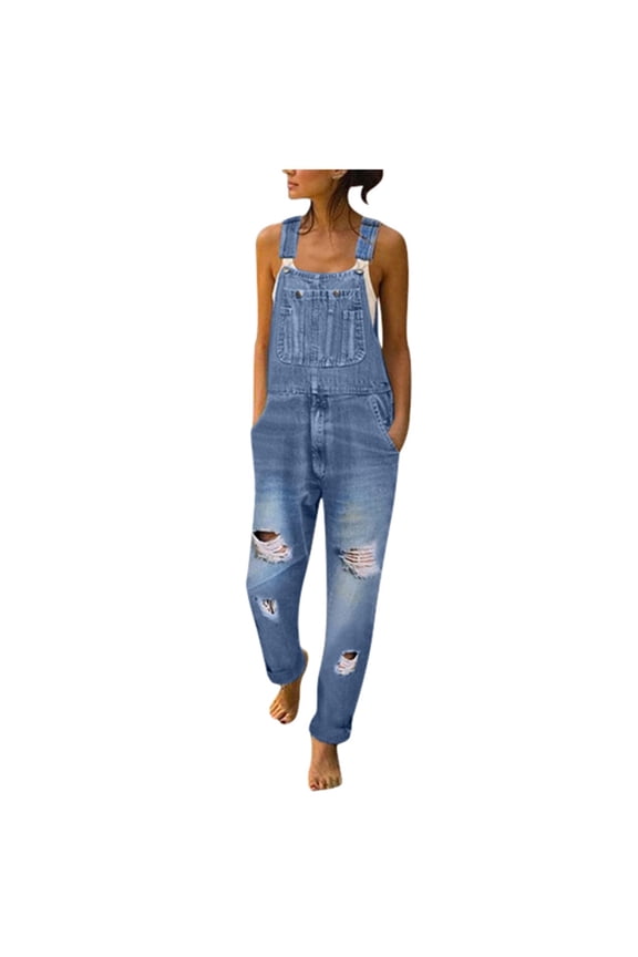 Jumpsuits For Women Casual Summer Distressed Jeans Bib Overalls Rompers Skinny Ripped Long Pants Denim Jumpsuits Overalls
